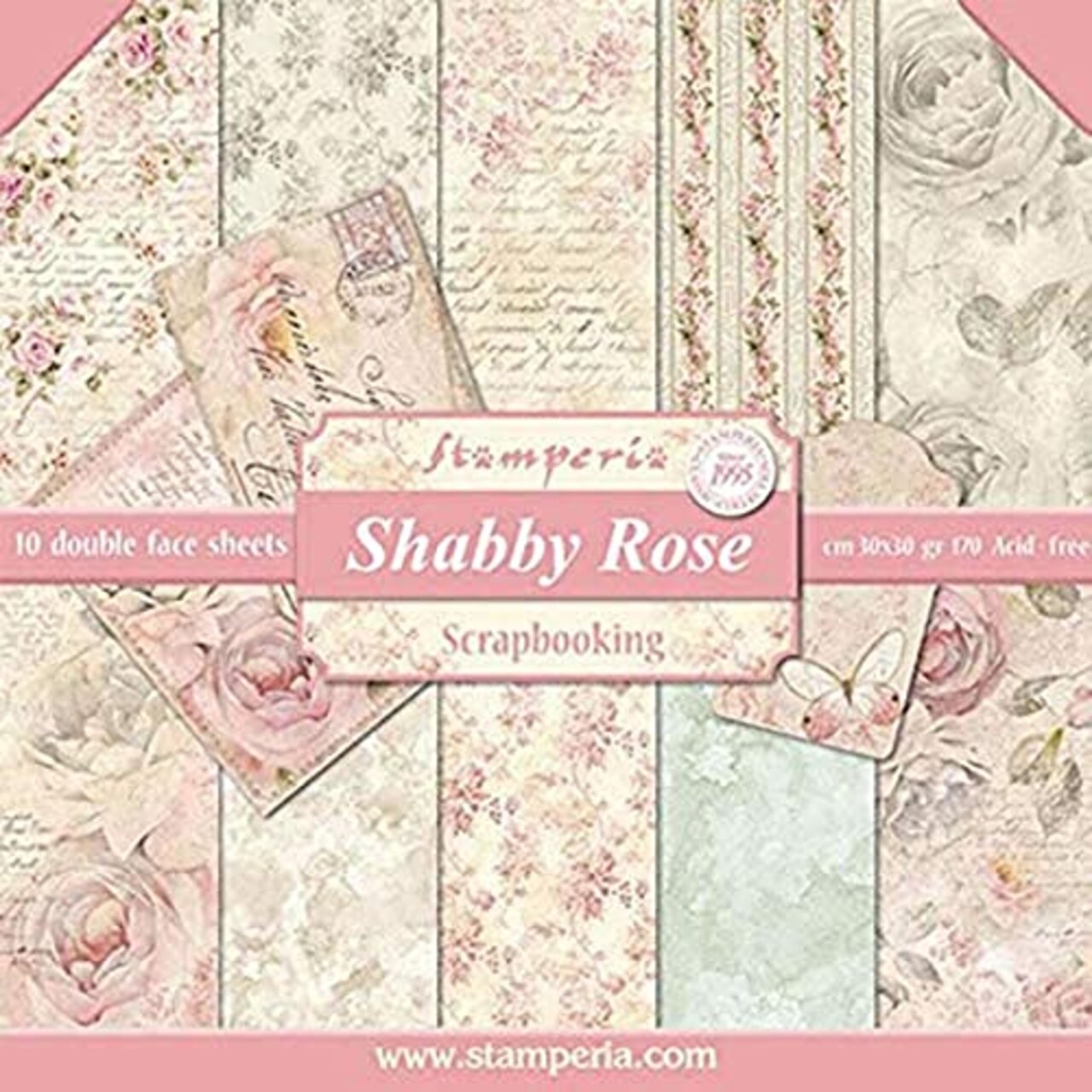 Double-Sided Paper Pad-Shabby Rose, 30.5 x 30.5 (12" x 12"), Multicoloured